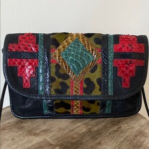 Rare Carlos Falchi Boho Artsy Western Patchwork Leather Crossbody Bag